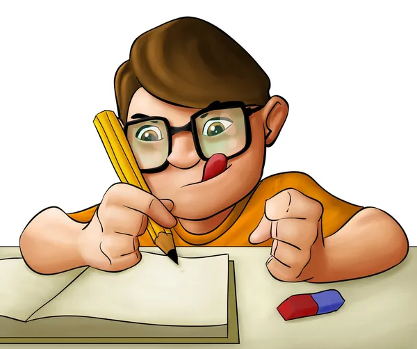 Working hard at writing cartoon